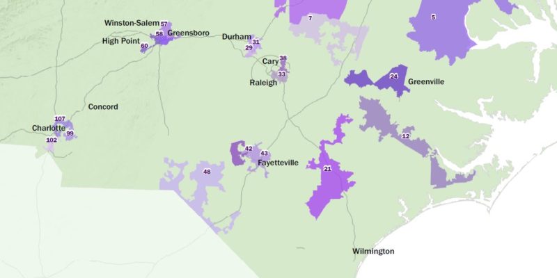 Detail if gerrymandered NC house districts by districks